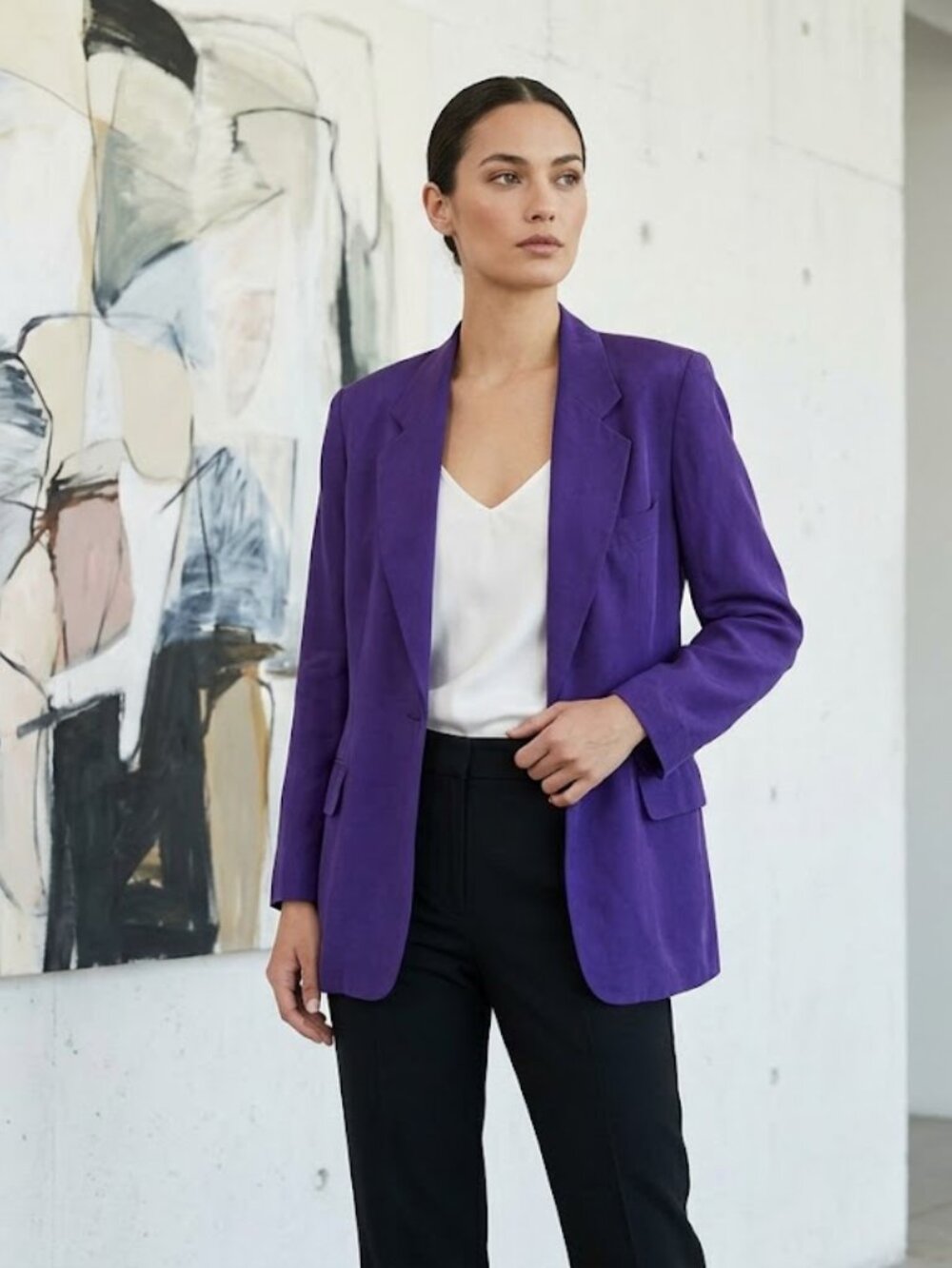 Preview Collection Classic Blazer in Deep Violet Blazer 100% Silk  Large